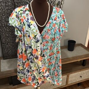 Plus Size Floral Wrap Top - Multicolor